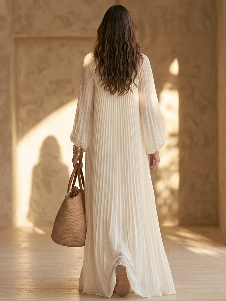 Women's Minimalist Vertical-Pleat Chiffon Maxi Dress MDZ0395H7ZRK