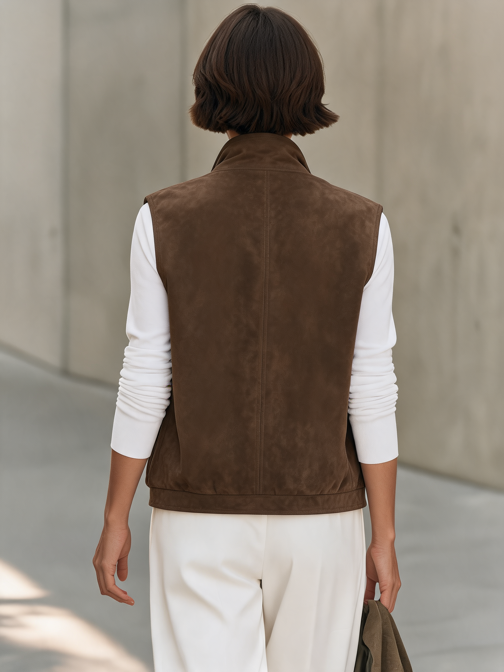 Women's Stand Collar Brown Utility Vest MDZ2665H6YZJ