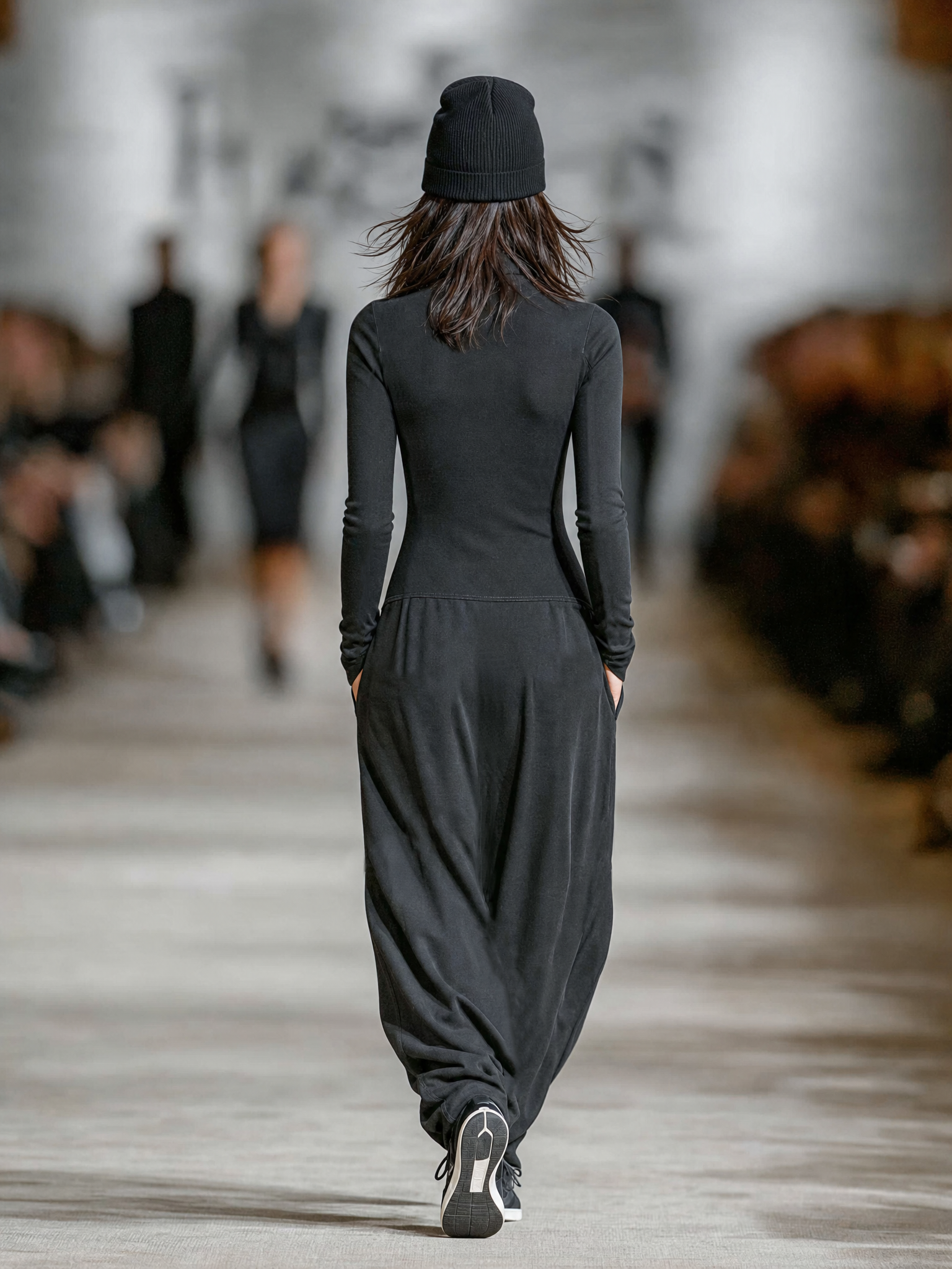 Women's Sports Cotton Blend Half-high Collar Zipper Loose Maxi Dress MDA3197G9Y