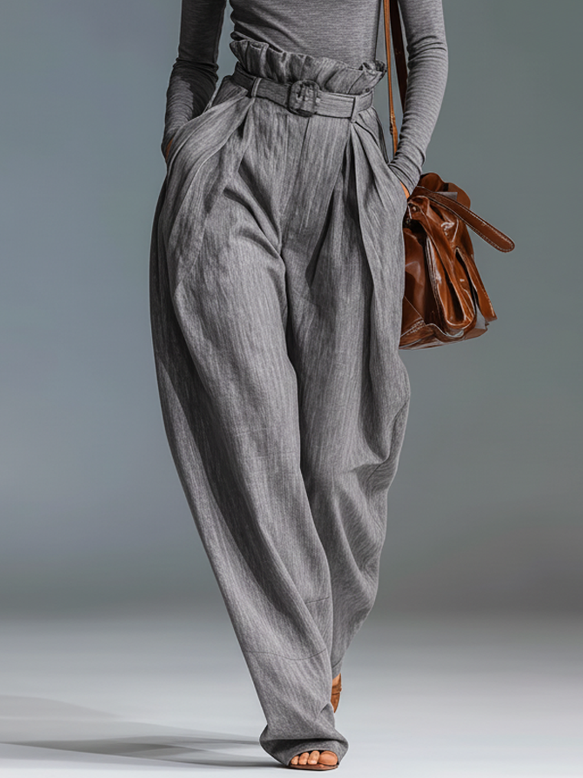 Women's Minimalist Square Neck T-Shirt And Linen Pants Set MDA0967L4Y