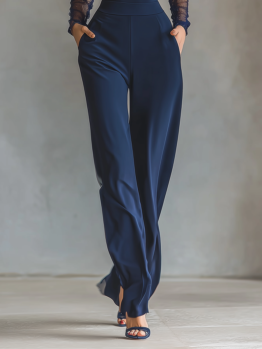 Women's Blue Blended Yarn Sleeve Cinched Waist Jumpsuit MDA2992G5T