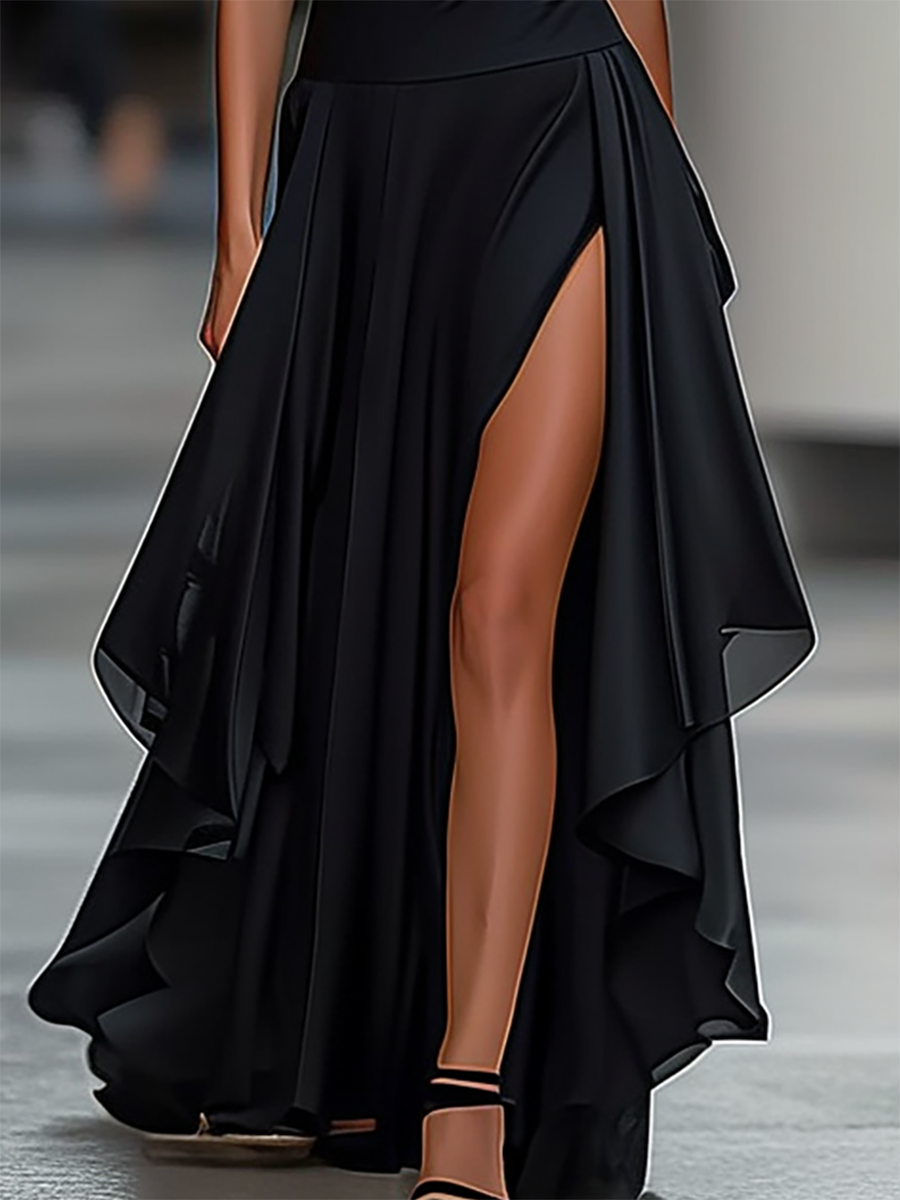 Women's Boat Neck Sleeveless Chiffon Hem Maxi Dress MDA1318F6Y