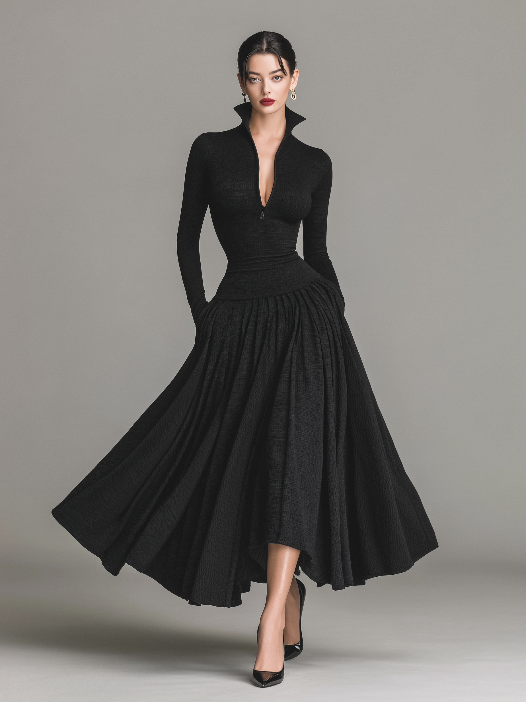 Women's Minimalist Stretch Zip-neck Midi Dress MDA1576L3Y