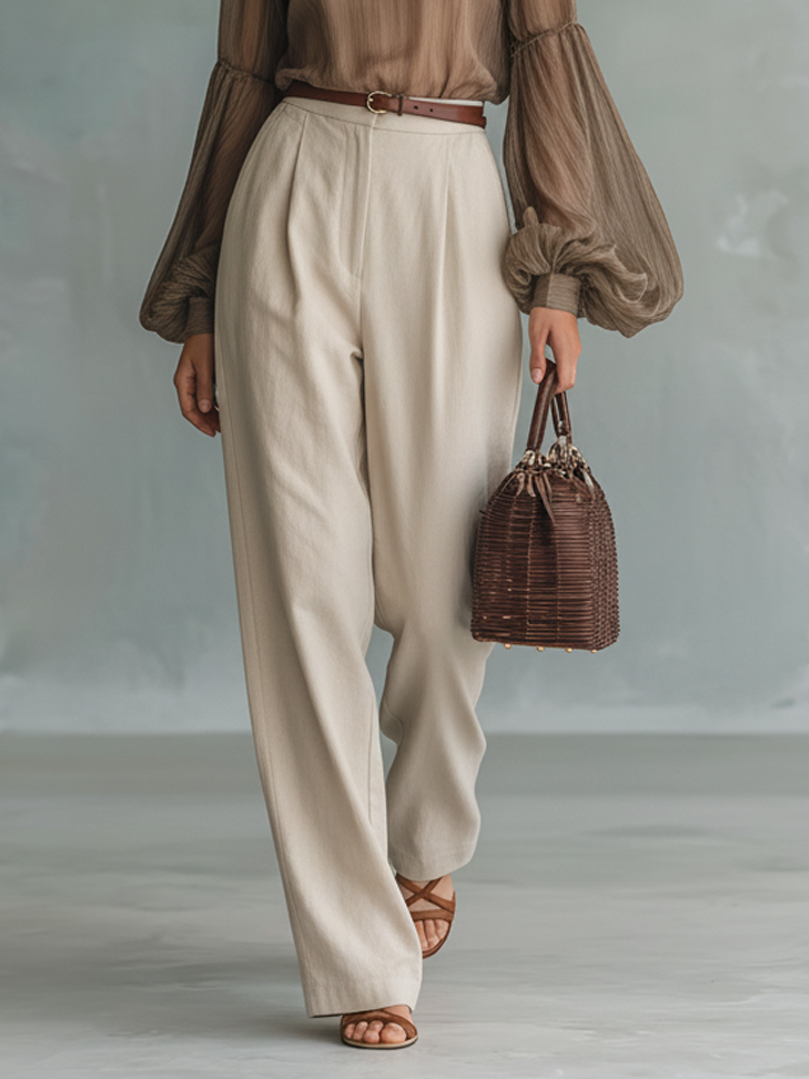 Women's Minimalist Chiffon Blouse And Straight-leg Pants Set MDA1766L3Y