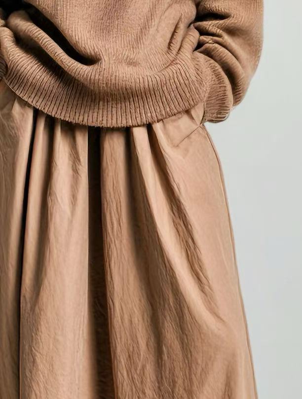 Women's Elegant And Sophisticated Warm Brown Knit Crew Neck Sweater Paired With A Matching Skirt MDA0696K7AN
