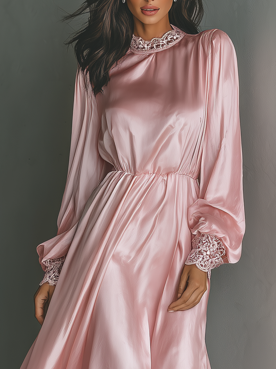 Women's Satin Long Sleeve Maxi Maxi Dress MDA2410G1T