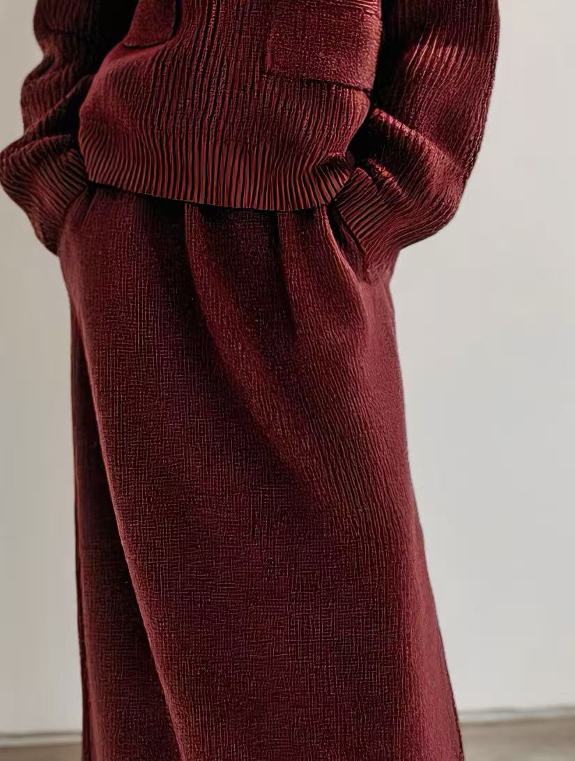 Women's Zippered Stand Collar Top With Pockets Knitted Long Skirt Set MDA0602K6AN