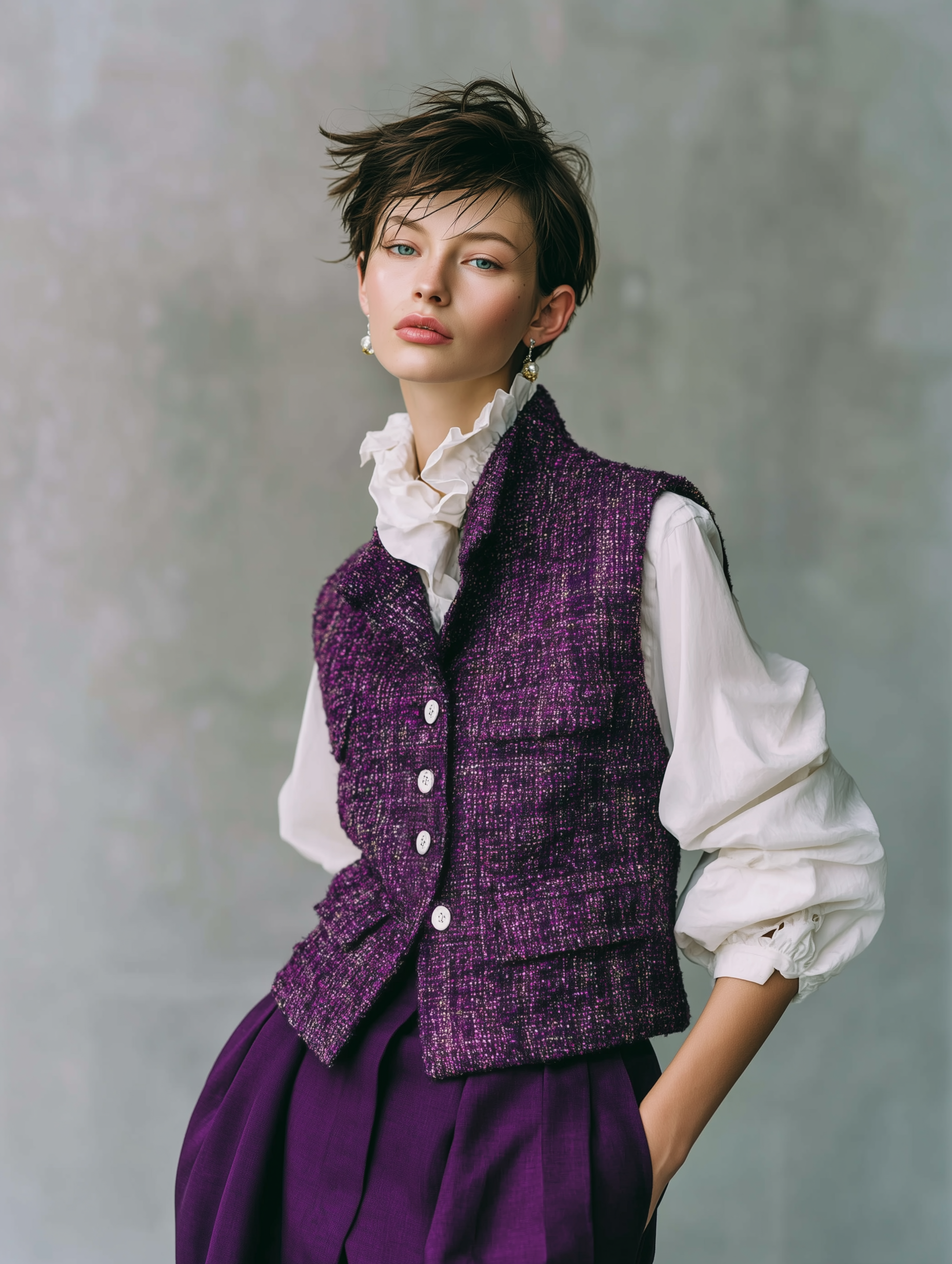 Women's Minimalist Tweed Stand-collar Single-breasted Vest MDA2651K2Y