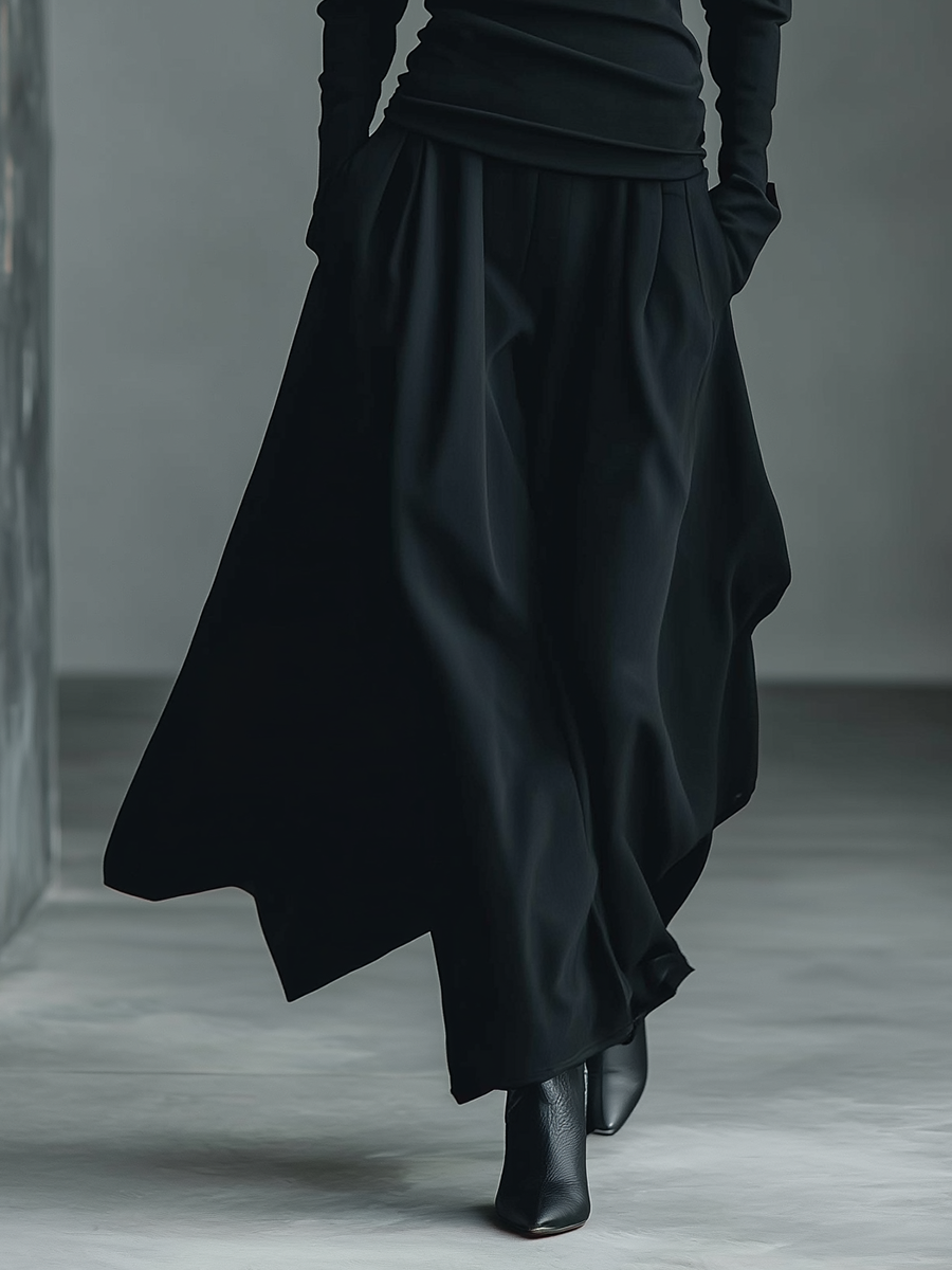 Women's Black Knit Off-Shoulder Fitted Top And Chiffon Skirt Set MDA1430K2T