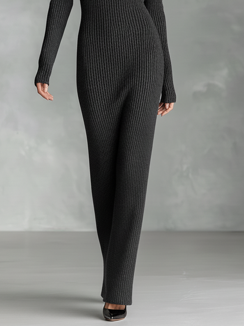 Women's Slim-fit Knitted Button-up Lapel Maxi Dress MDA2839K1Y