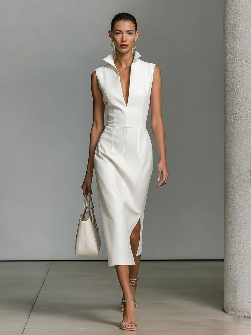 Women's Minimalist Linen-blend Sleeveless Midi Dress MDZ3125A3Y