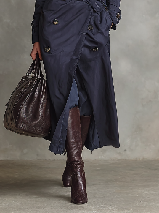 Women's Fashion Lapel Double Breasted Belt Trench Coat MDA2533H4Y