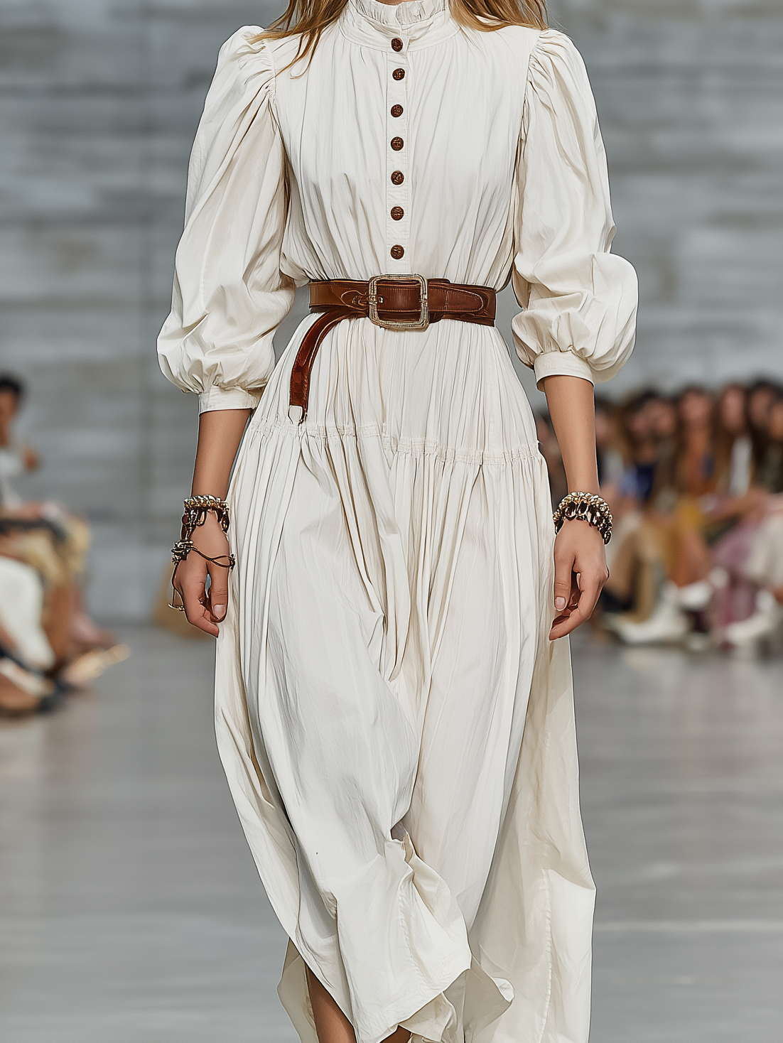 Women's Elegant White Woven  Midi-length Dress With Short Sleeves (belt Not Included) MDA0948L9AN