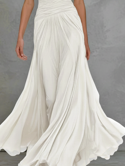 Women's Elegant White Sleeveless Stretchy Knit Slim-fit Maxi Dress With Ruched Waist MDA2680L3AN