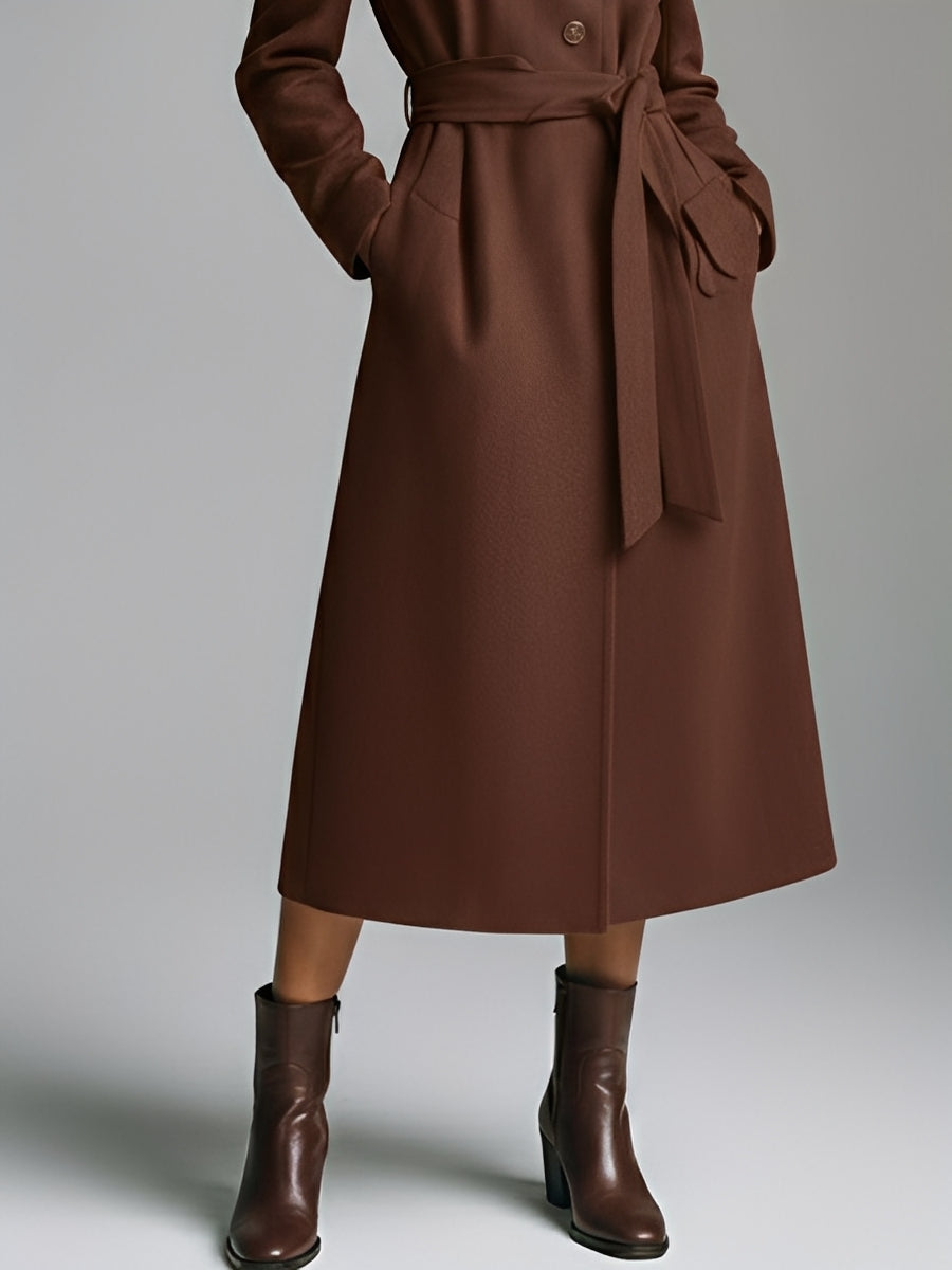 Women's Brown Sophisticated Wool - Blend Button - Front Belted Coat MDA2191J4I
