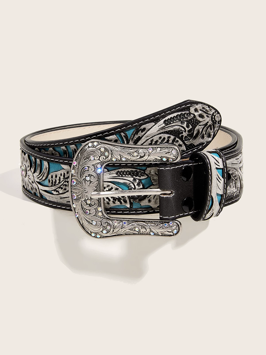 Women's Embossed Rhinestone PU Leather Personalized Belt MDA0495H9T