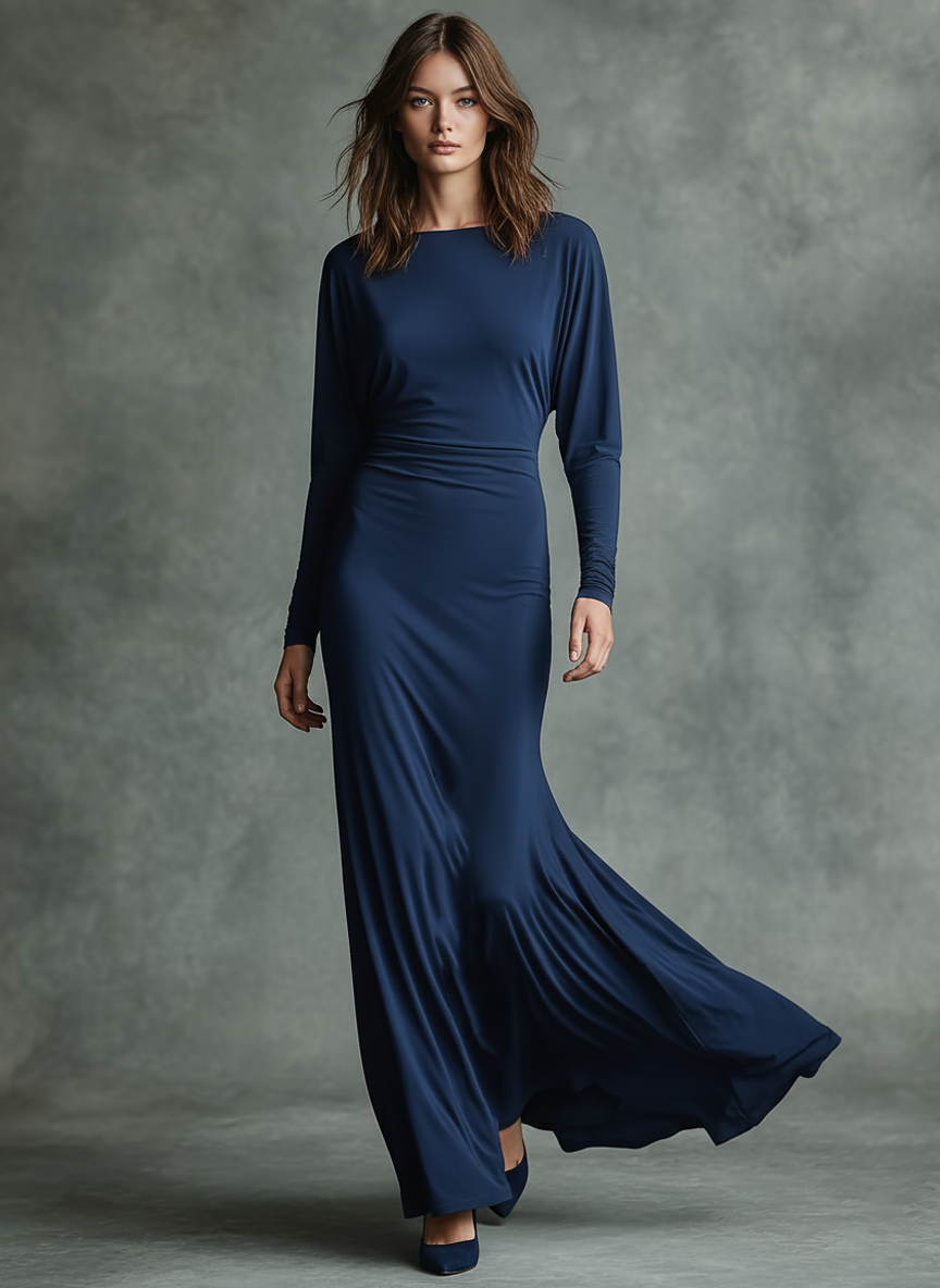 Women's Stretch Fabric Boat Neck Party Maxi Dress MDA3021J9Y