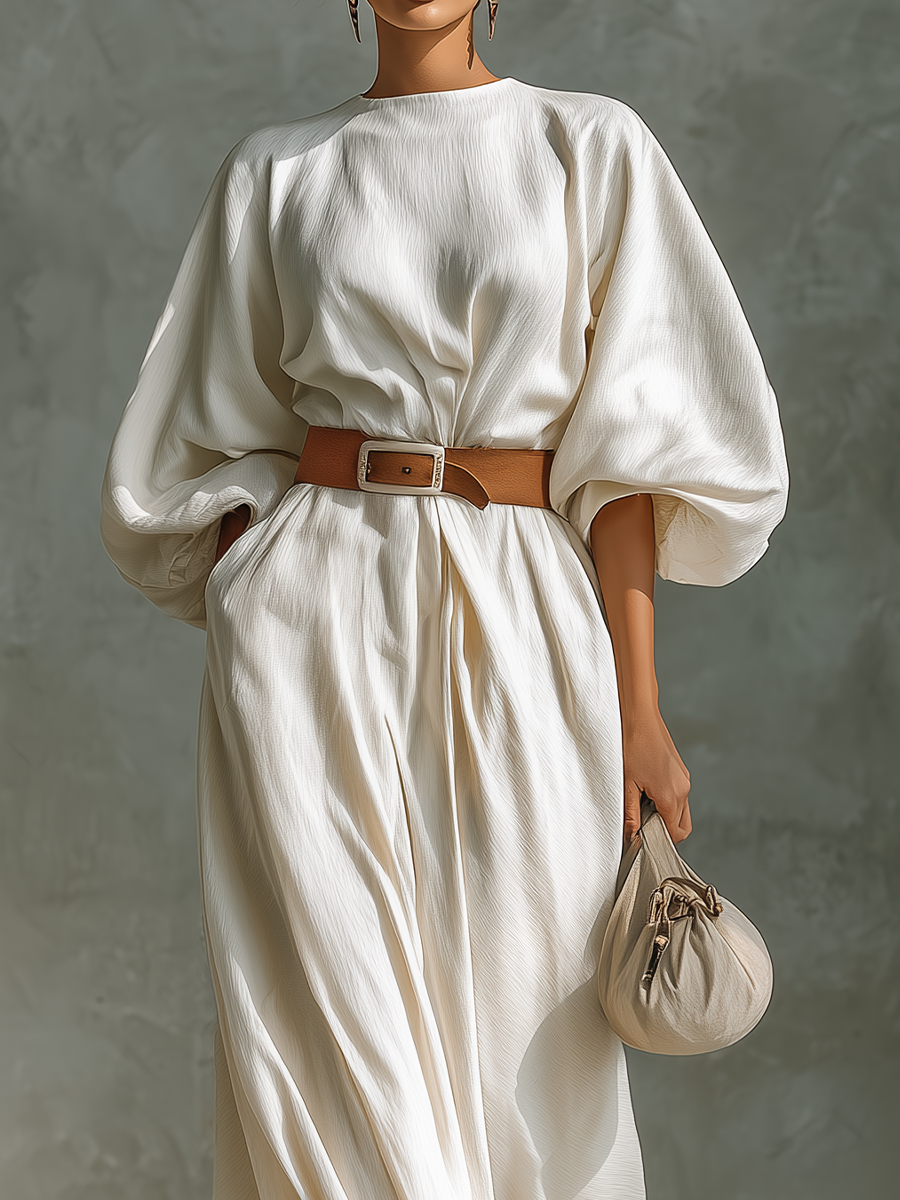 Women's White Cotton Blend Elegant And Versatile Maxi Dress MDA0605H6T