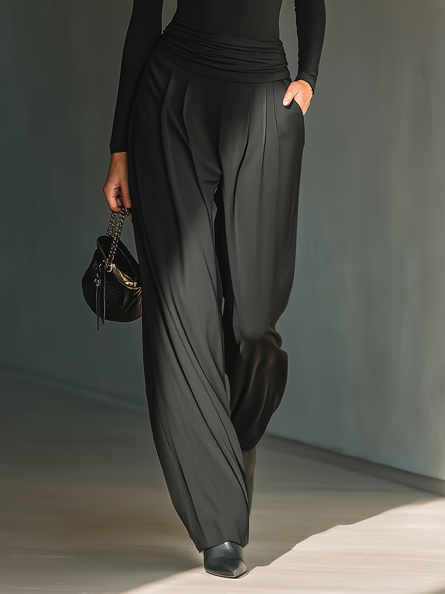 Women's Versatile Black Knit And Trousers Set MDA1458H9T