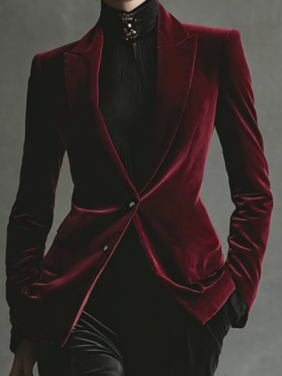 Women's Burgundy Velvet Tailored Single-Breasted Blazer MDA2620K1AP