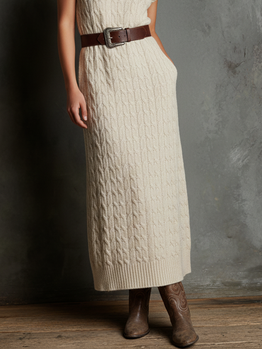 Women's Minimalist Cable Knit Sleeveless Maxi Dress (belt Not Included) MDA1285L8Y