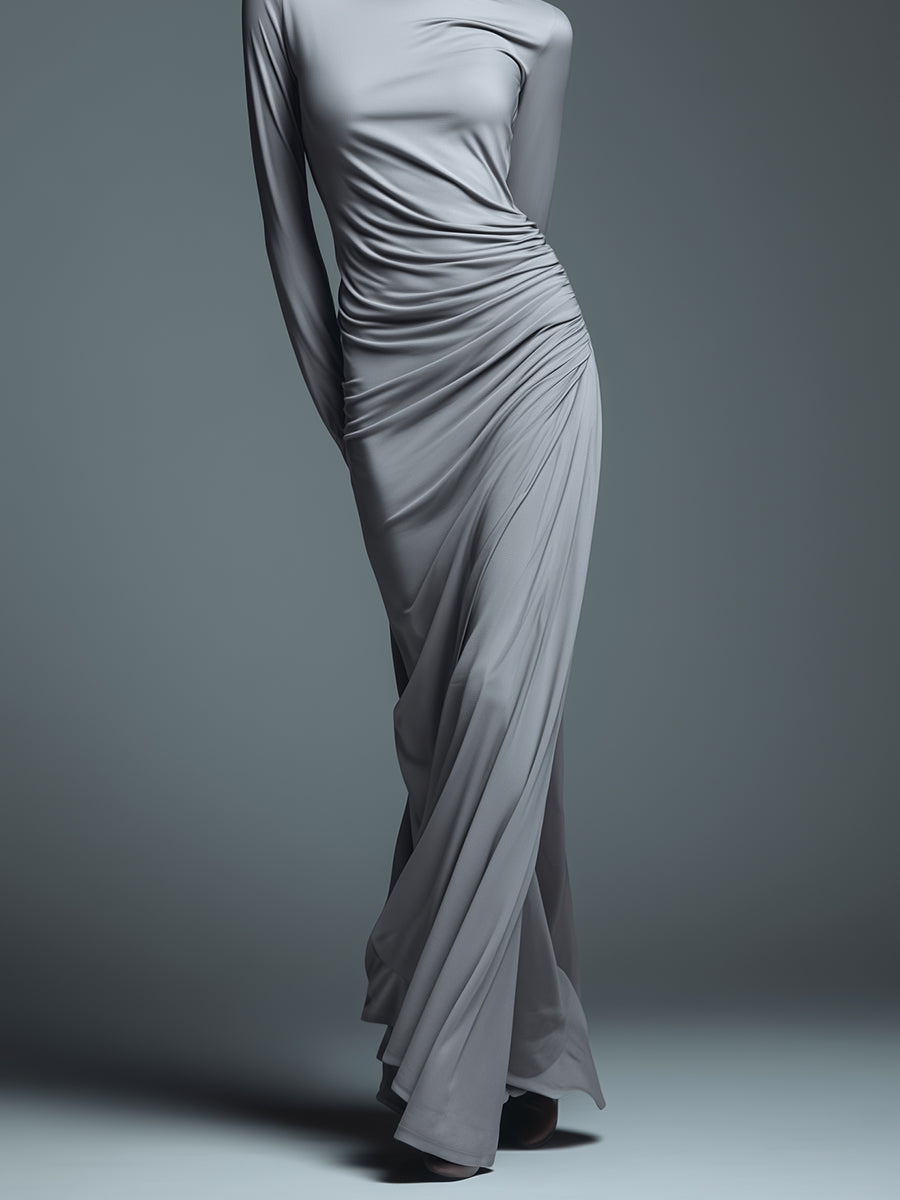 Women's Silver Chic Stretch - Knit Draped Maxi Dress MDA1446H4I