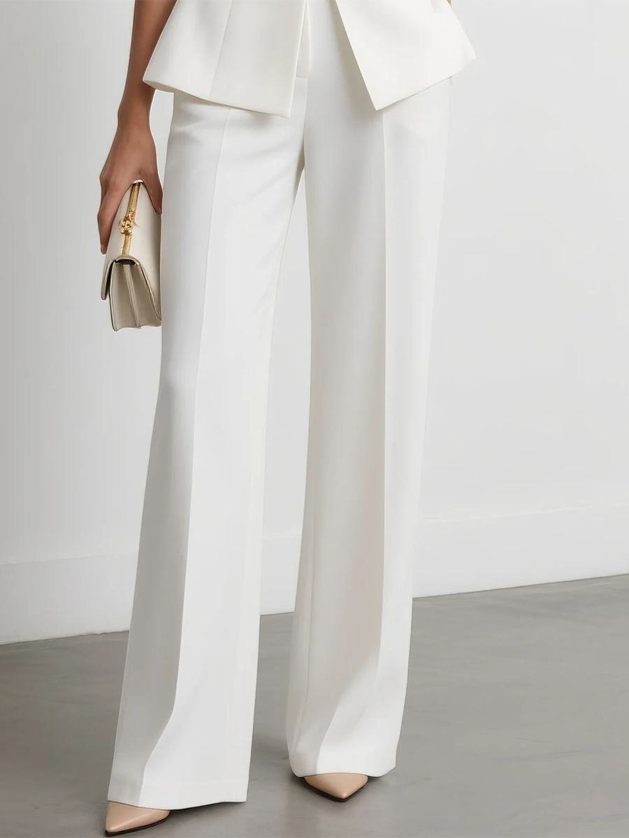 Women's Round Neck Sleeveless Waist Straight Pants Set MDA1723F7Y