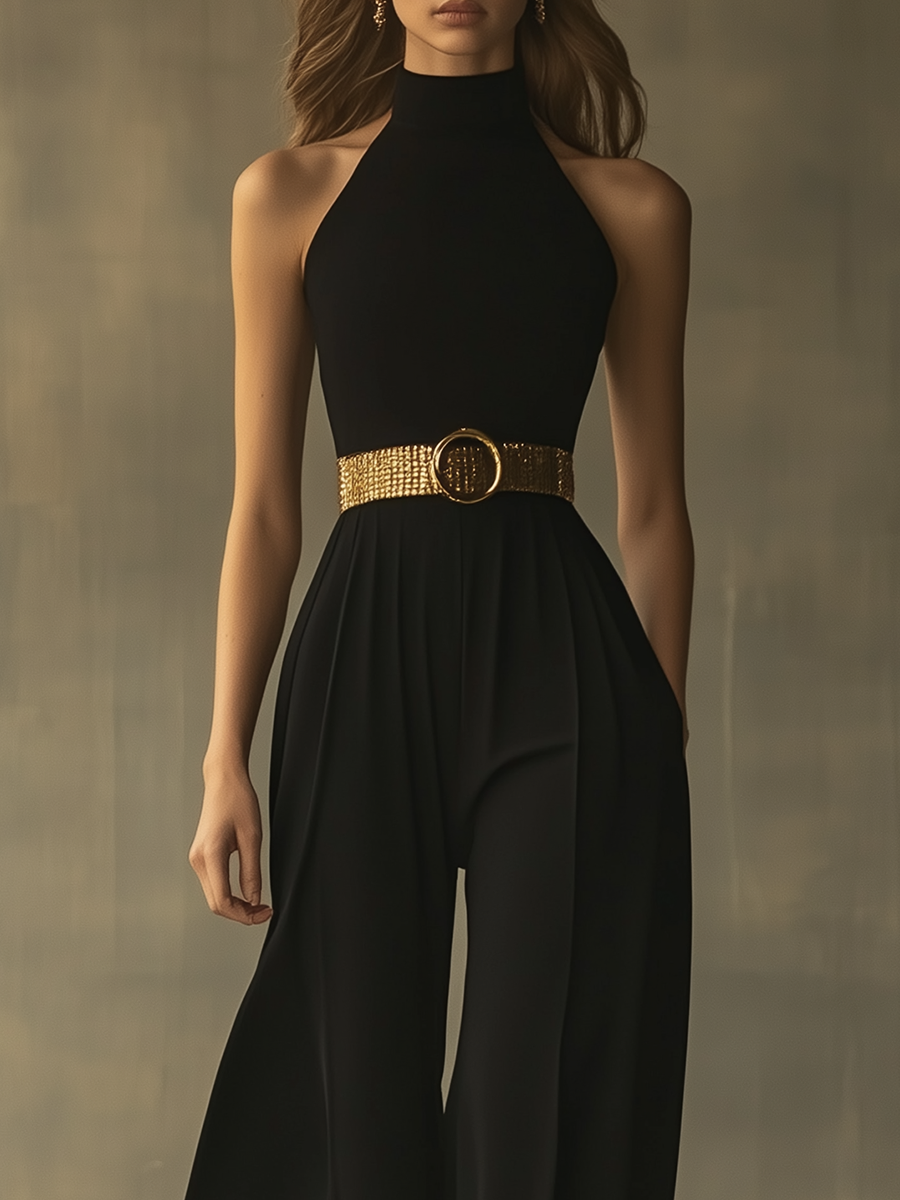 Women's Sleeveless High-Neck Wide-Leg Jumpsuit MDA2195G1T