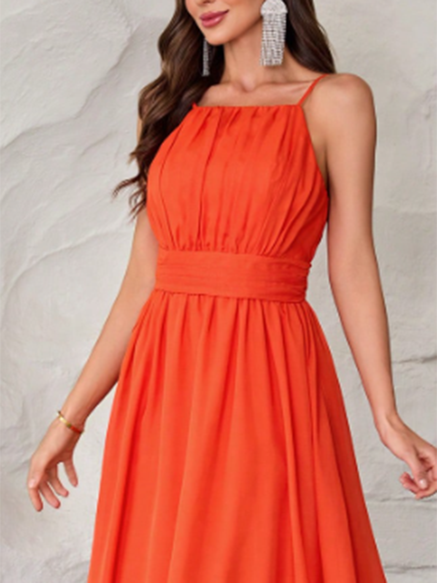 Women's Solid Color Adjustable Suspender Waist Maxi Dress MDA1805F8Y