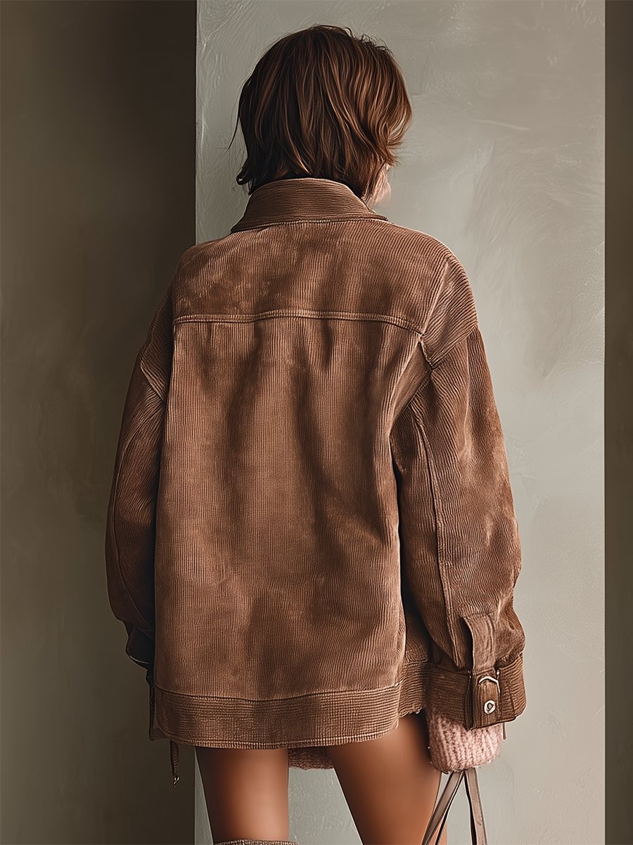 Women's Dark Brown Corduroy Track Jacket MDA1012I1T