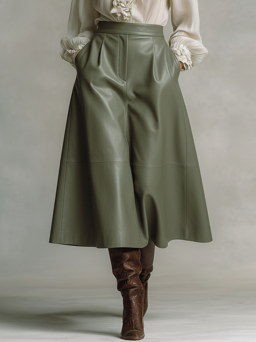 Women's Chiffon Blouse And Faux Leather Skirt Set MDA2463K9Y