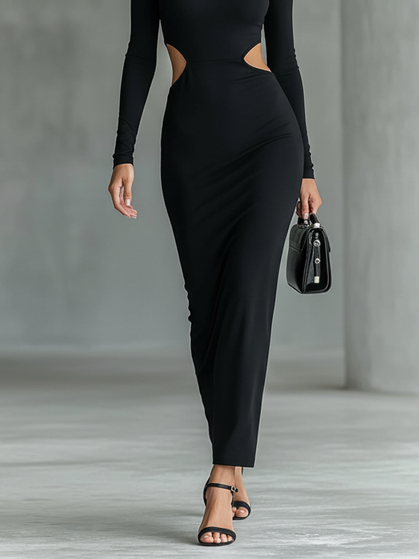 Women's Minimalist, Form-fitting, Stretchy Maxi Dress With A Cutout Waist MDA1781L1Y