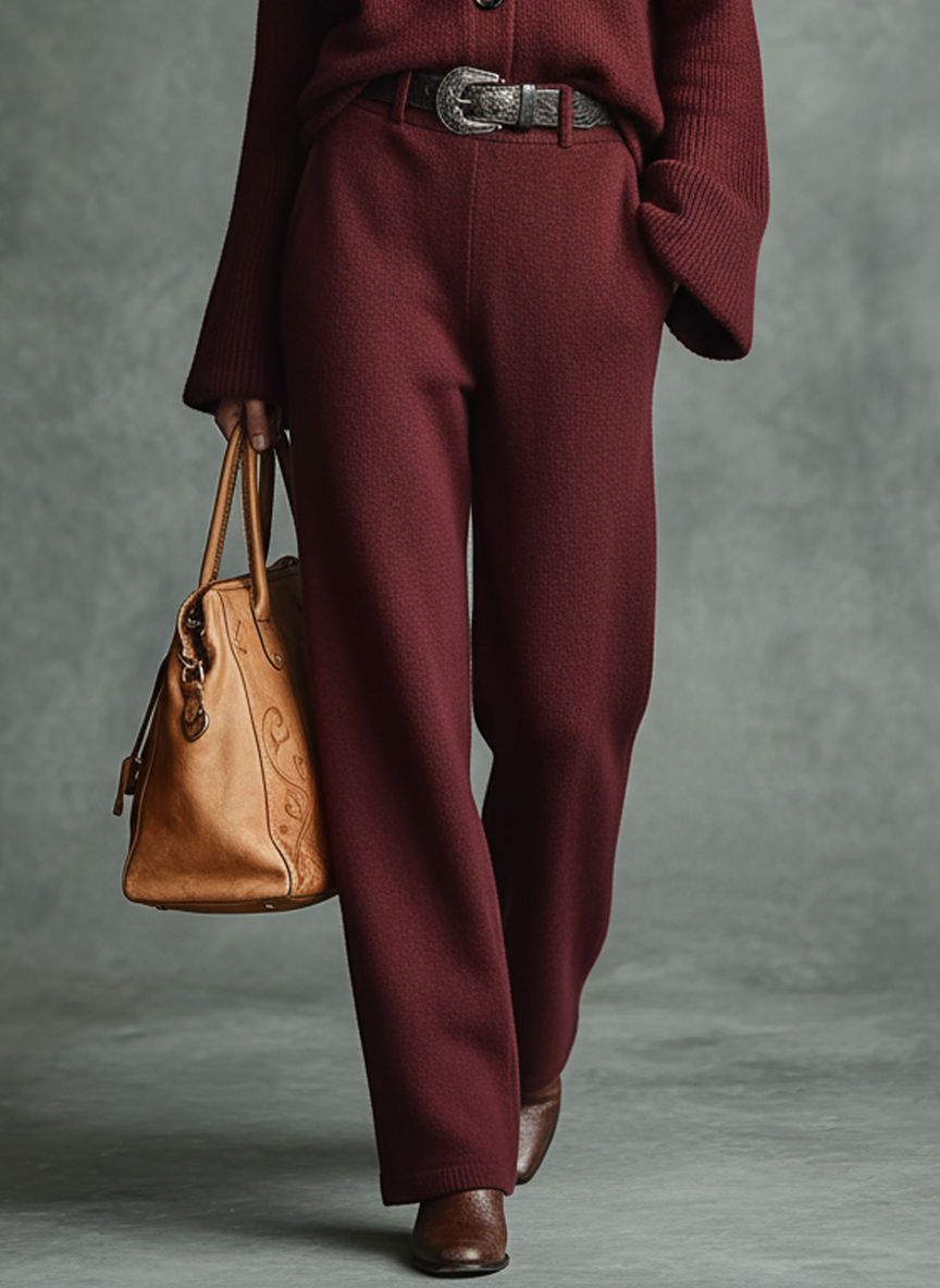 Women's Casual Knit Cardigan And Straight Leg Pants Set MDA2858J4Y