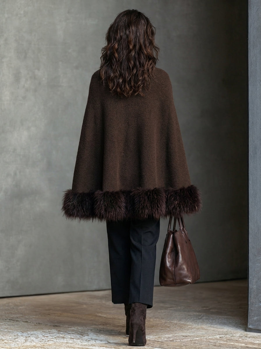 Women’s Elegant Brown Knitted Sleeveless Cape Top
