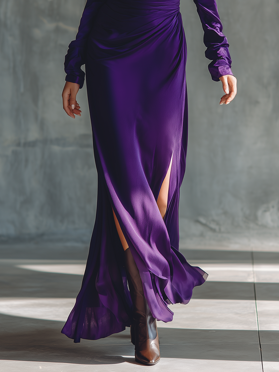 Women's Royal Purple Stretch Knit Sexy Halter Neck Maxi Dress MDA0627K8T