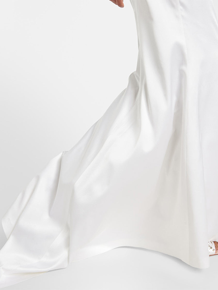 Women's Elegant White Long-Sleeved Herringbone-Designed Stretch Maxi Dress MDA0875I0I