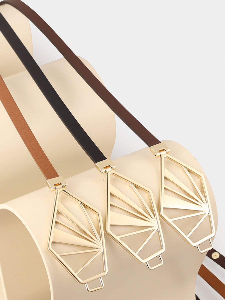 Women's Neutral - Brown Minimalist Leather Geometric Belt MDA0660H5I