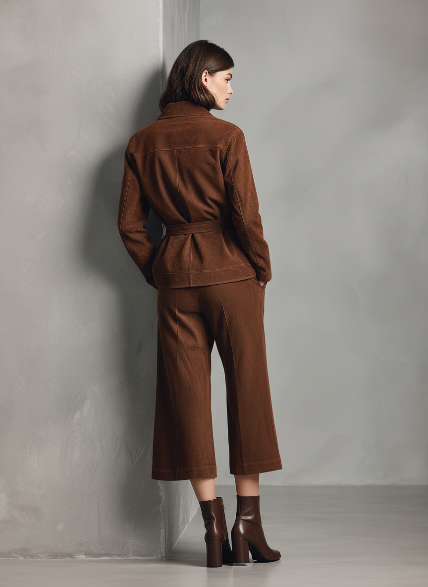 Women's Dark Brown Faux Suede Fitted Lapel Jacket MDA3116J0T