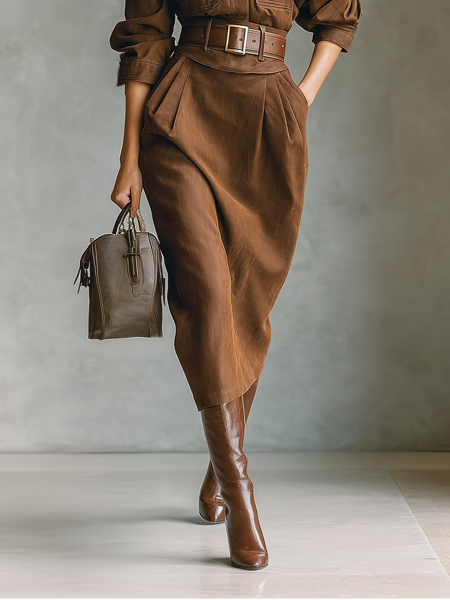Women's Dark Brown Faux Suede Shirt Dress MDA1750J4T