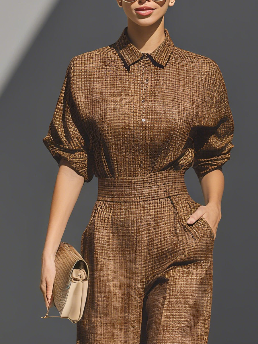 Women's Brown vintage Charm Tweed Timeless Shirt Set MDA2437G0I