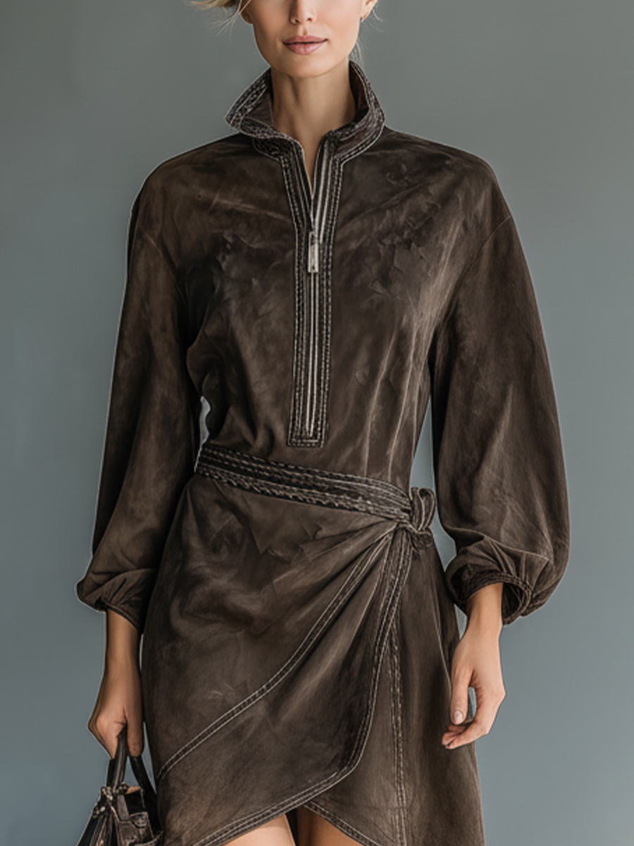 Women's Brown Faux Suede Casual Mini Dress MDA2155J5T