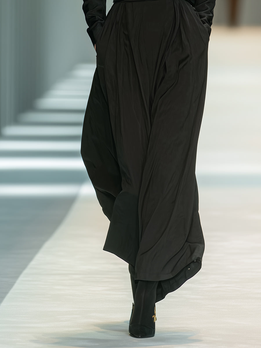 Women's Black Textured Fashion Dress With Round Neck & Relaxed Skirt, Timeless Chic Style Dress MDA0891L4I