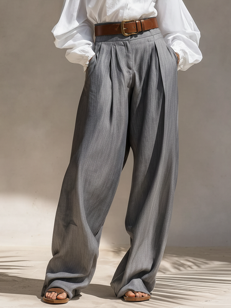 Women's Minimalist Off-the-shoulder Long-sleeved Shirt And Wide-leg Pants Set MDA0925L8Y