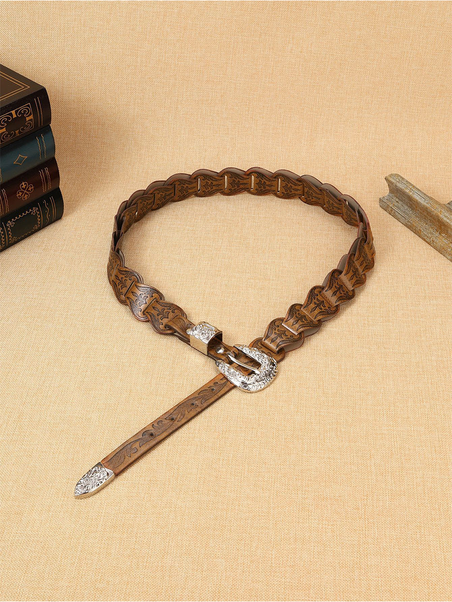 Women's Elegant Western - Style Faux Leather Floral - Embossed Waist Belt MDA1699H5I