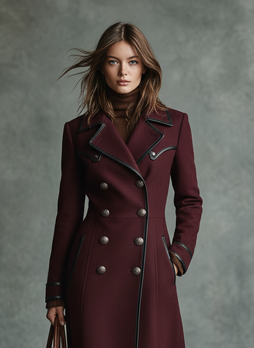 Women's Wool Blend Double-breasted Coat With Trim MDA2852J6Y