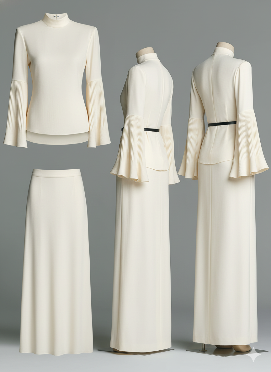 Women's Minimalist Flared-sleeve Blouse And Straight-skirt Set MDA0968L9Y