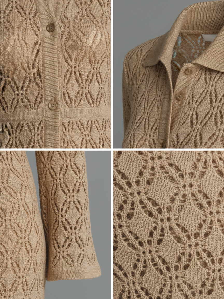 Women's Minimalist Openwork Knit Collared Single-breasted Maxi Dress (includes Slip Dress Underneath)MDA0966L4Y