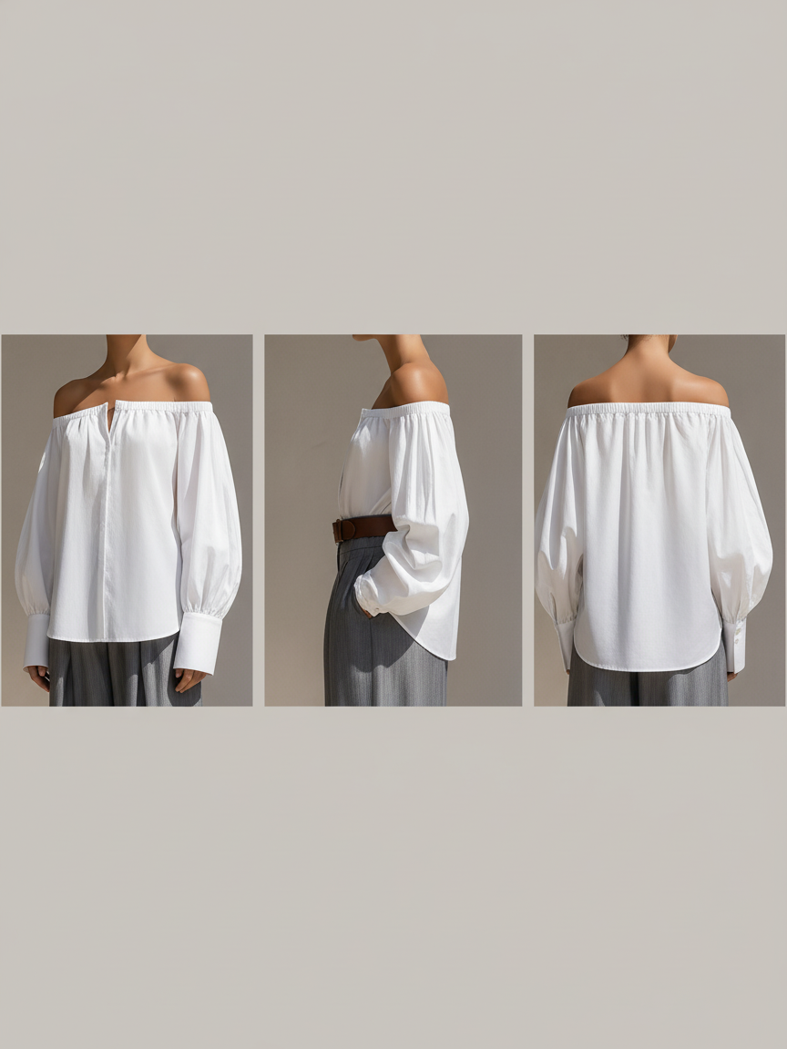 Women's Minimalist Off-the-shoulder Long-sleeved Shirt And Wide-leg Pants Set MDA0925L8Y