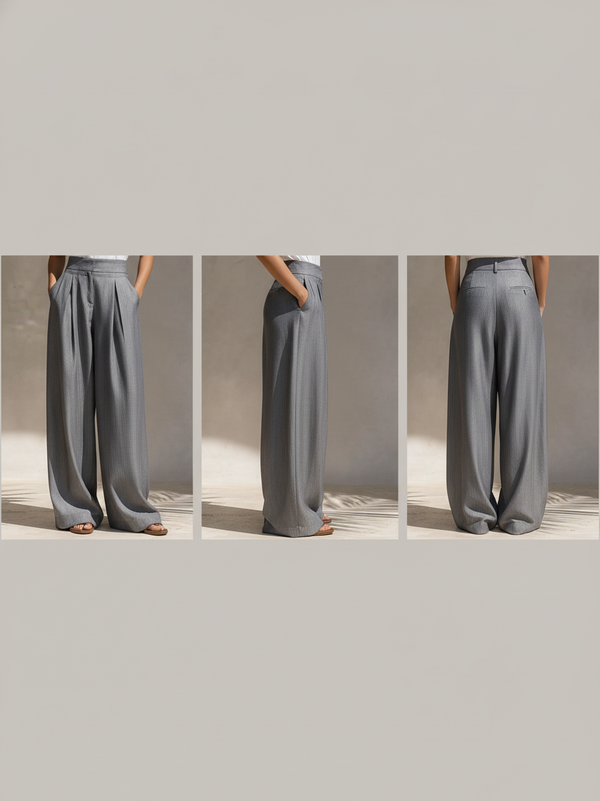 Women's Minimalist Off-the-shoulder Long-sleeved Shirt And Wide-leg Pants Set MDA0925L8Y