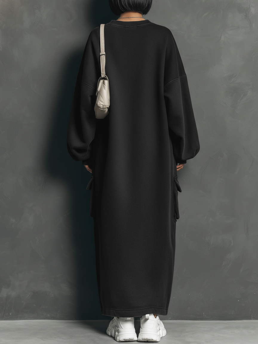 Women's Casual Multi-pocket Sweatshirt Maxi Dress MDA1833L9Y